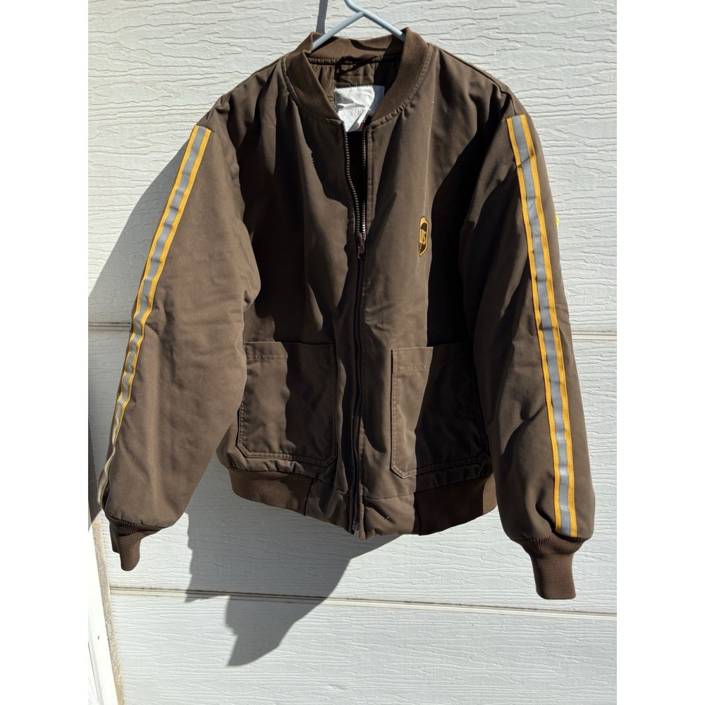 UPS Brown Jacket Mens L Bomber Coat Thinsulate Reflective Workwear 2006 Y2K